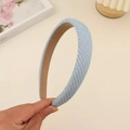 French style thick light blue denim sponge headband with a non-slip brown lining - Blue Plaid