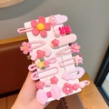 Lot de 14 barrettes roses pour enfants avec formes de fleurs et animaux sur carte - Série Rose