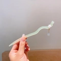Light green wave hairpin with white flower and transparent teardrop tassel charm - Light Green Wave Five Petal Flower Style (5)