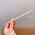 Pale green bamboo shaped hairpin with purple bell tassel charm for traditional updos - Light Green Bamboo Bell Pendant Style (6)