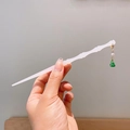 Elegant lily of the valley hair pin with bamboo design and green tassel pendant - Creamy White Bamboo Pearl Green Pendant Style (7)