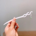 Lily of the valley hair pin with white wave body and green ring pearl tassel - White Wave Pearl Green Ring Style (9)