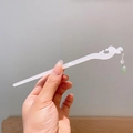 Retro lily of the valley hair pin with translucent white finish and green beads - Creamy White Cloud Green Bead Pendant Style (10)