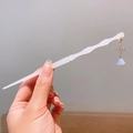 Handheld vintage lily of the valley hair pin with pink bamboo texture and blue floral tassel - Pink White Bamboo Cloud Blue Petal Style (14)