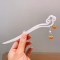 Vintage lily of the valley hair pin with orange persimmon charms and a white pearl drop - Creamy White Cloud Persimmon Pearl Style (15)