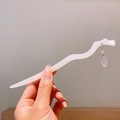 Minimalist lily of the valley wavy hair pin in translucent white with leaf pendant - White Wave Leaf Pendant Style (17)