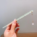 Vintage lily of the valley hair stick in light green with golden tassel and pearl - Light Green Wave Tassel Pearl Style (20)