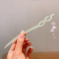 Retro lily of the valley hair stick with light green acrylic and long tassel with pearls - Light Green Lily Long Tassel Pearl Style (21)