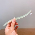 Retro lily of the valley hair pin with light green body and drop pearl pendant - Light Green Streamline Drop Pearl Style (22)