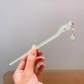 Vintage lily of the valley hair pin with green jade texture and tassels for women - Light Green Cloud Pearl Pendant Style (24)