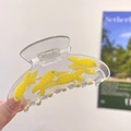 Molla per capelli in acetato blu traslucido con piccoli pesci gialli e strass lucidi - Trasparente (Con Pesce Giallo)