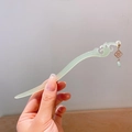 Vintage lily of the valley hair pin with white jade texture and gold tassel pendant - Blue White Cloud Metal Ring Style (25)