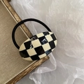 Chic black and white checkerboard oval acetate hair tie with high-elastic black rubber band - Black and White Plaid