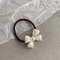 Elegant cream white pearlized bow hair tie with high-elastic dark band accessory - Off-white