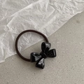 Elegant black bow hair tie with coffee elastic band for high ponytail styling accessories - Black
