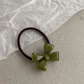 Olive green resin bow hair tie with high elastic brown band for ponytail styling - Green
