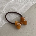 Amber resin bow hair tie with brown elastic rope for elegant ponytail styling - Light Coffee