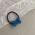 Elegant blue resin bow hair tie with durable brown high-elastic rubber band - Lake Blue