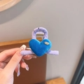 Blue velvet heart hair claw with purple knitted fabric wrap and tiny gold emblem - 1# Blue