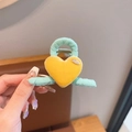 Pinza de pelo con corazón de terciopelo para niñas en colores macaron amarillo y verde - 2# Amarillo