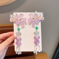 Fermagli per capelli a fiore viola con nappe e perle per abito Hanfu tradizionale - Stile Fiore Viola Lunga Nappa (6#清风)