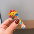 Rainbow spiral telephone cord hair tie with a colorful crochet sun flower and smiley face - 1# Sunflower