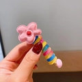 Spiral phone line hair tie with candy-colored resin flower charm and high elasticity - 2# Pink Small Flower