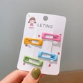Set of four matte rectangle hair clips in orange, pink, green, and blue for girls - Square Green