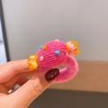 Handmade crochet candy hair tie for girls featuring pink knit texture and colorful pom-poms - 1# Deep Pink