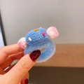 Light blue fluffy knit hair scrunchie with a candy-shaped handmade woven accessory for girls - Blue