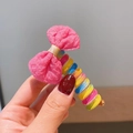 Pink fabric bow hair clip with colorful spiral coil handle held in hand - 5# Pink Bow Tie