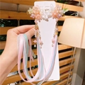 Exquisite Hanfu hair clips with pearl tassels and colorful ribbons in a floral design - Jade Butterfly Pink Ribbon Long Tassel (C563-24 Jade Butterfly Pink Ribbon)