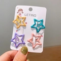 Star-shaped hair clips for girls in yellow, blue, purple and pink matte finish - Purple with Black Stars
