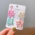 Set of four matte star-shaped hair clips in pastel pink, yellow, mint green and orange - Star Beige