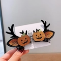 Fermagli per capelli a corna di renna Halloween con zucca glitterata per bambina - Stile Corna di Zucca
