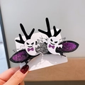 Fermagli per capelli fantasma di Halloween con corna nere e glitter per bambine - Stile Fantasma Corna di Cervo