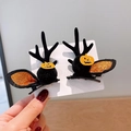 Set di fermagli per capelli Halloween con corna di renna nere e pipistrelli zucca - Stile Zucca con Pompon