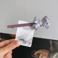 Purple acetate bow hair clip with blue marble pattern and handmade gold lettering - Purple (X236)