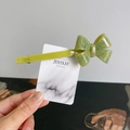 Olive green acetate bow hair clip with tortoiseshell texture and France handmade engraving - Green (X236)