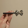 Tortoiseshell acetate bow hair clip with vintage marble pattern and handmade France engraving - Striped (X236)