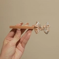 Handmade brown acetate hair clip with vintage marble bow design and spring closure - Khaki Patterned (X236)