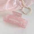 Pink marble acetate hair claw clip for women featuring elegant sweet Korean style design - Large Square