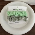Cute high elastic hair ties set with light green ribbed and grey floral fabric patterns - Green Series