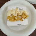 Floral and beige texture hair scrunchies set on display card for girls - Yellow Series