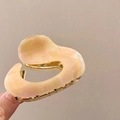 Irregular acetic acid hair claw clip with pink marble pattern and gold metal frame - Light Pink