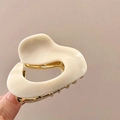 Minimalist creamy white acetate claw clip with irregular fluid design and gold metal base - White