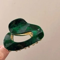 Irregular green marble acetate claw clip with golden metal teeth for women hair style - Dark Green