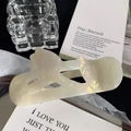 Pearlescent iridescent rose flower hair claw clip in creamy white acetate finish - White Flower Pendant Style
