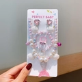 Girl's mermaid tail jewelry set with pastel pearl beads and pink heart shell charms - Pink Mermaid Tail Style