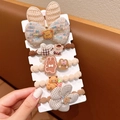 5-piece set of cute milk coffee colored hair ties with floral and bunny bow designs - Sequined Rabbit Ear Bow and Plaid Flower Style